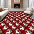 thumbnail image 1 of ODIKA 2'x3' Machine Washable Non-Slip Area Rug, Frosted Reindeer with Plaid Lattice and Festive Berry Details High Traffic Rug with Pad, Red, 651629, 1 of 8