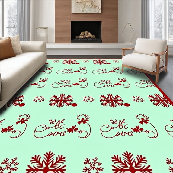 ODIKA 2'x3' Machine Washable Non-Slip Area Rug, Frosty Jubilation Winter Seasonal Embellishment High Traffic Rug, Green, 733142