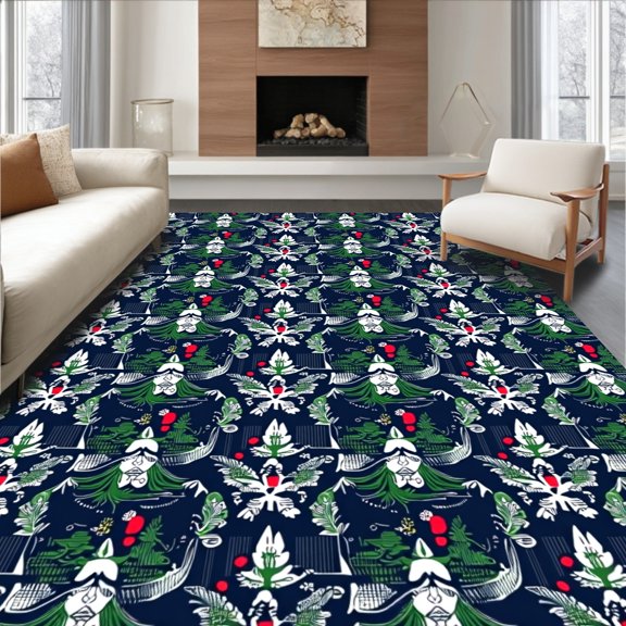 ODIKA 2x3 Machine Washable Non-Slip Area Rug, Frosty Wonderland Elegant Seasonal Statement High Traffic Rug, Blue, 501685