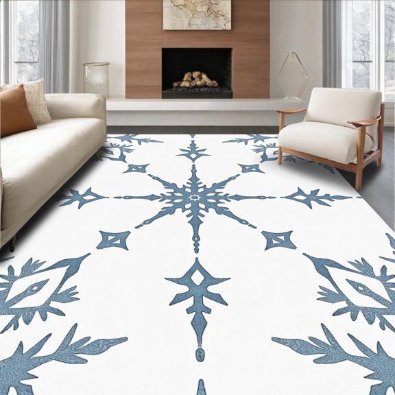 ODIKA 2x3 Machine Washable Non-Slip Area Rug, Frosty Wonderland Sequin Embellished Platform Seasonal Adornment High Traffic Rug, Blue, 624836