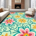 thumbnail image 1 of ODIKA 2'x3' Machine Washable Non-Slip Area Rug, Funky Aesthetic Floral Motif with Whimsical Vine Scrollwork High Traffic Rug with Pad, Pink, 539181, 1 of 8