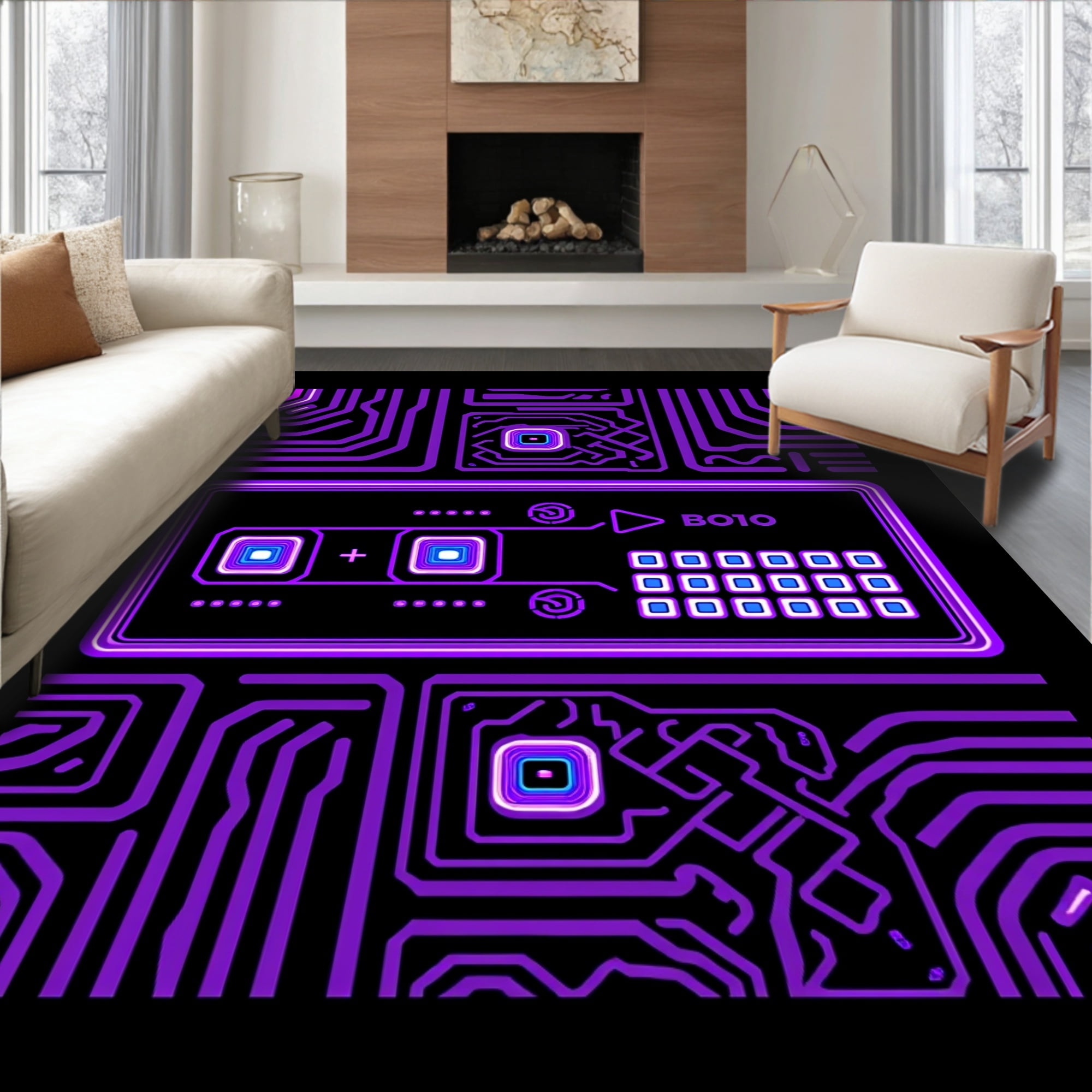 ODIKA 2x3 Machine Washable Non-Slip Area Rug, Futuristic Arcade ...