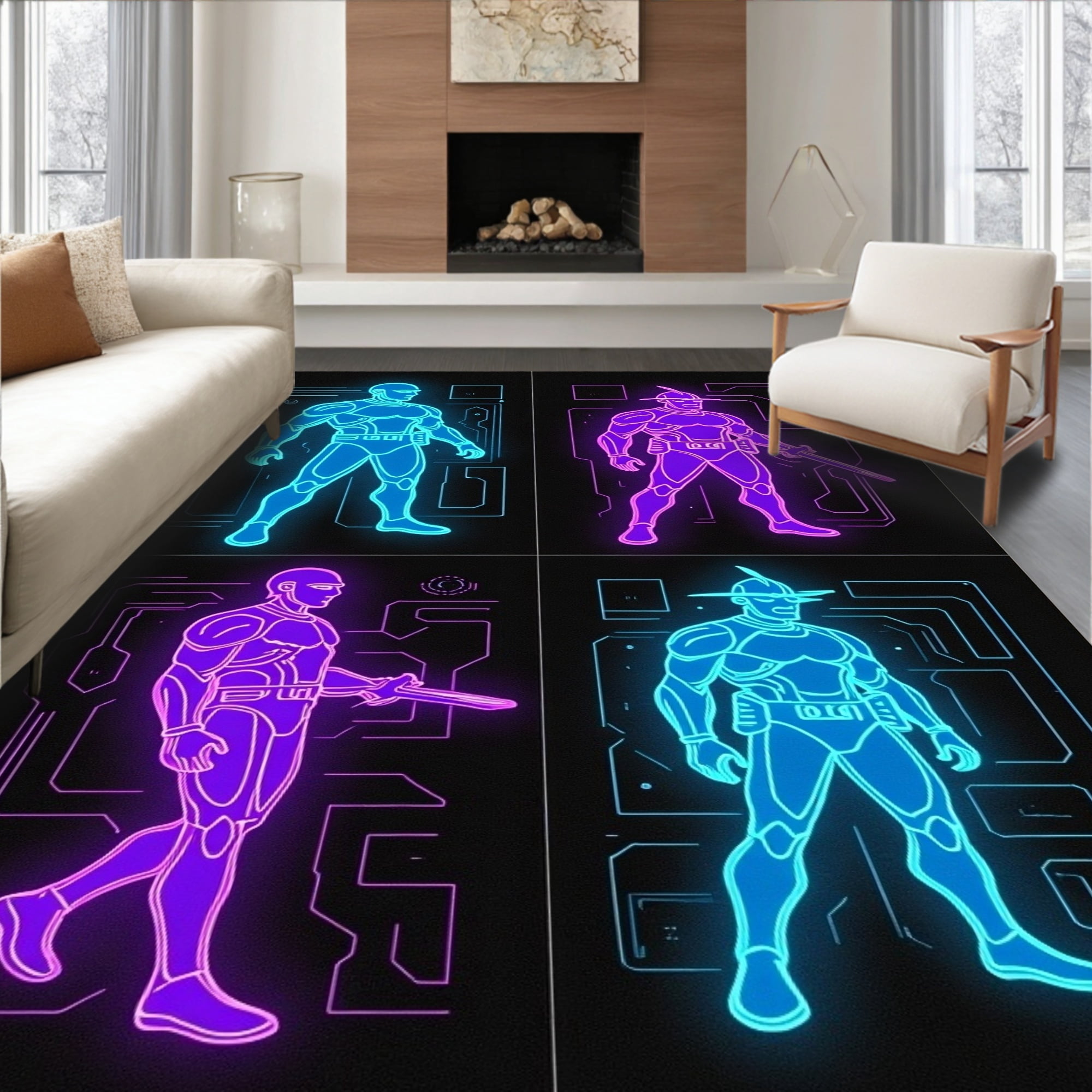 Cyber Rug ODIKA 2'x3' Machine Washable Non-Slip Area Rug, Futuristic Cyber ...