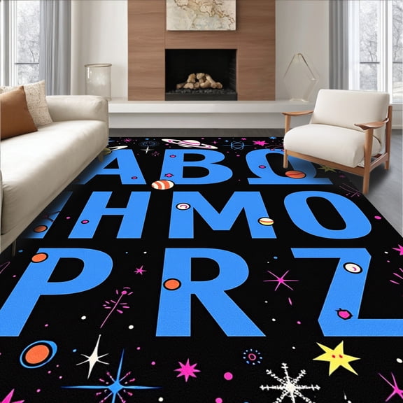 ODIKA 2'x3' Machine Washable Non-Slip Area Rug, Galactic Language Voyage Astronomical Wonder Education Platform High Traffic Rug, Black, 687332
