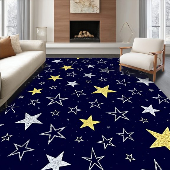 ODIKA 2x3 Machine Washable Non-Slip Area Rug, Galaxy Positioning Spots Celestial Theme Learning Centers High Traffic Rug, Gold, 687901