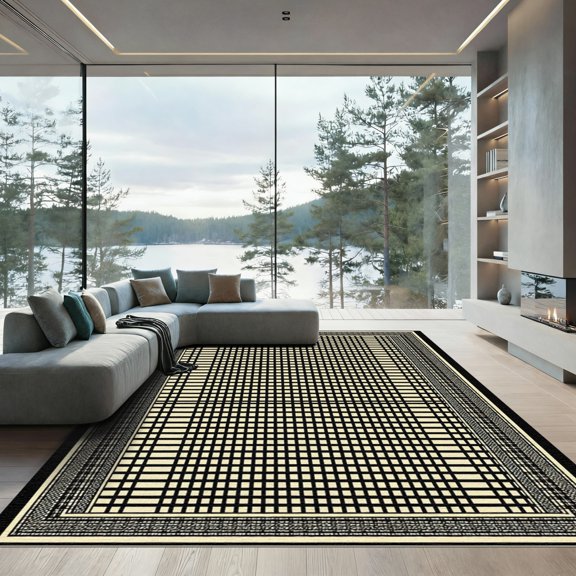 ODIKA 2x3 Machine Washable Non-Slip Area Rug, Geometric Beige High Traffic Rug, Beige, 1066799