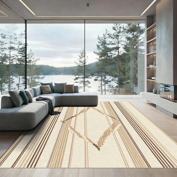 ODIKA 2'x3' Machine Washable Non-Slip Area Rug, Geometric Beige High Traffic Rug with Pad, Beige, 1028679