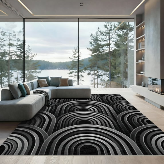 ODIKA 2'x3' Machine Washable Non-Slip Area Rug, Geometric Black High Traffic Rug, Black, 1102027