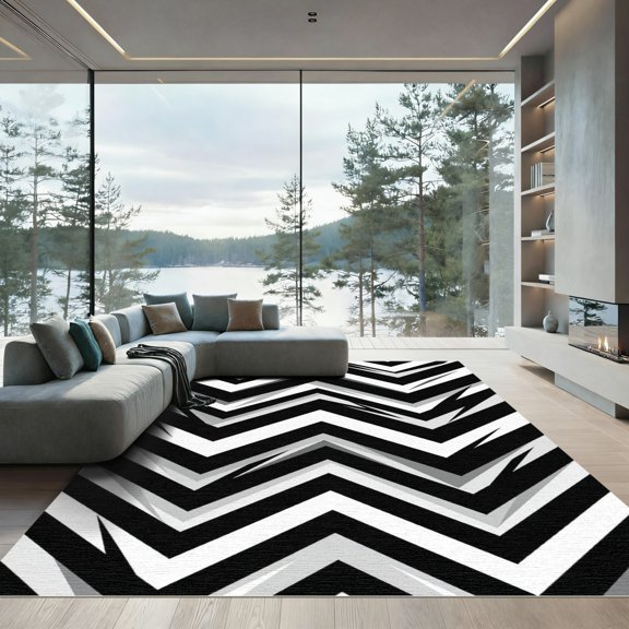 ODIKA 2x3 Machine Washable Non-Slip Area Rug, Geometric Black High Traffic Rug, Grey, 1249403