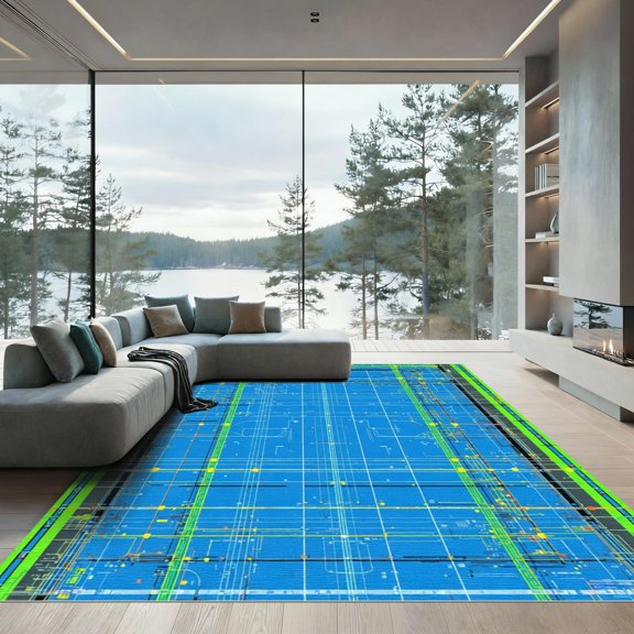 ODIKA 2x3 Machine Washable Non-Slip Area Rug, Geometric Blue High Traffic Rug, Blue, 1069263