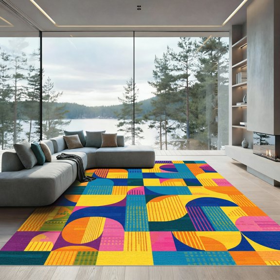 ODIKA 2x3 Machine Washable Non-Slip Area Rug, Geometric Blue High Traffic Rug, Blue, 1069737