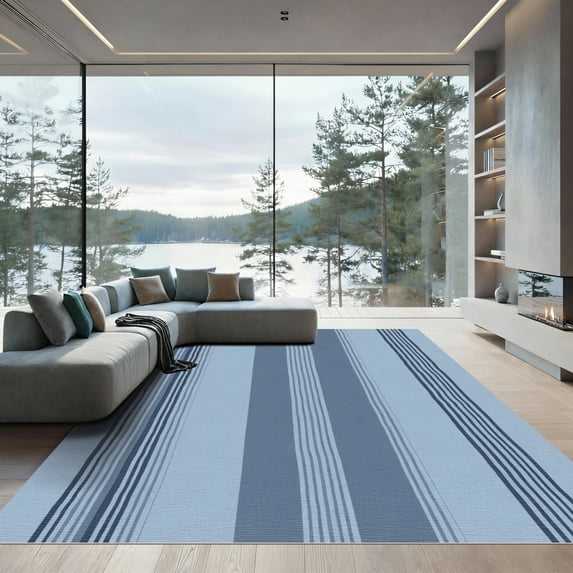 ODIKA 2'x3' Machine Washable Non-Slip Area Rug, Geometric Blue High Traffic Rug with Pad, Blue, 1033373