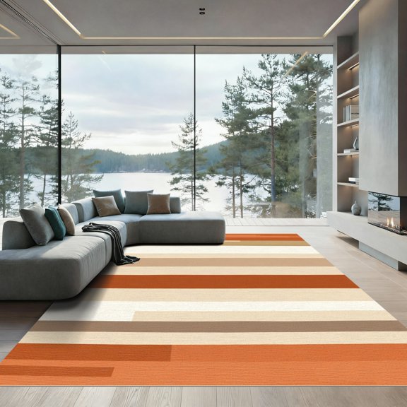 ODIKA 2x3 Machine Washable Non-Slip Area Rug, Geometric Burnt Orange High Traffic Rug, Beige, 1092989