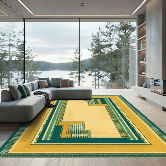 ODIKA 2x3 Machine Washable Non-Slip Area Rug, Geometric Gold High Traffic Rug, Gold, 1070253