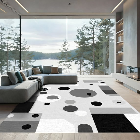 ODIKA 2'x3' Machine Washable Non-Slip Area Rug, Geometric Gray High Traffic Rug, Gray, 1053167