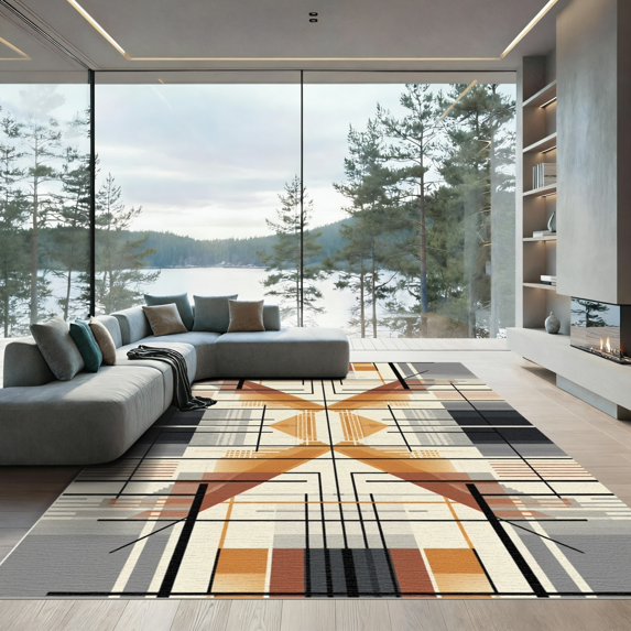 ODIKA 2'x3' Machine Washable Non-Slip Area Rug, Geometric Gray High Traffic Rug, Gray, 1076288