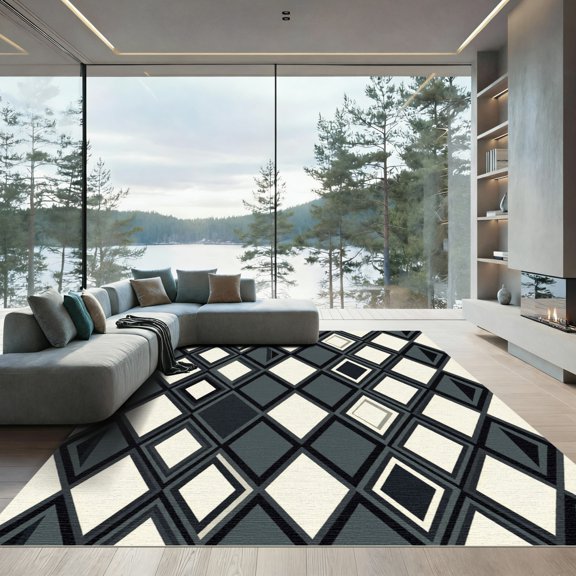 ODIKA 2x3 Machine Washable Non-Slip Area Rug, Geometric Gray High Traffic Rug, Grey, 1234246