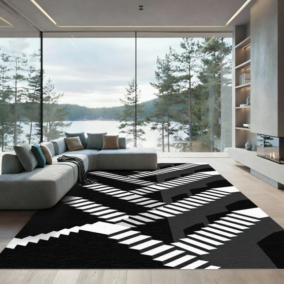 ODIKA 2x3 Machine Washable Non-Slip Area Rug, Geometric Gray High Traffic Rug, Grey, 1248830