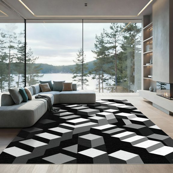 ODIKA 2x3 Machine Washable Non-Slip Area Rug, Geometric Gray High Traffic Rug, Grey, 1249108