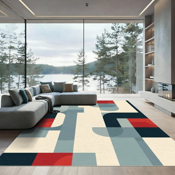 ODIKA 2'x3' Machine Washable Non-Slip Area Rug, Geometric Gray High Traffic Rug with Pad, Gray, 1057580