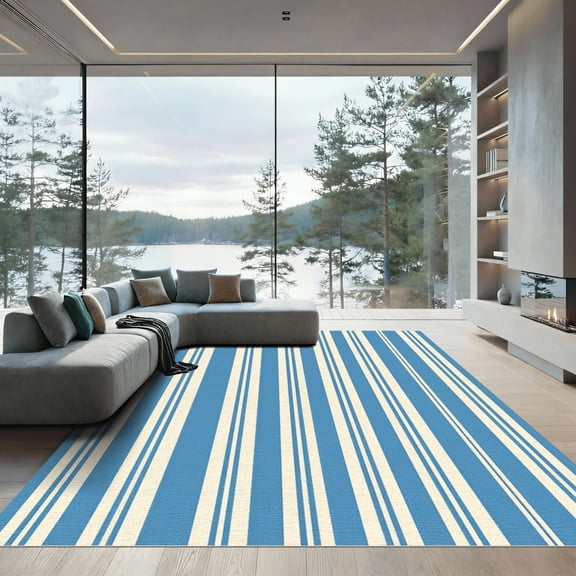 ODIKA 2'x3' Machine Washable Non-Slip Area Rug, Geometric Light Blue High Traffic Rug, Blue, 1139456