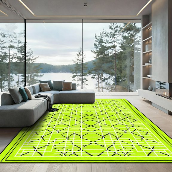 ODIKA 2x3 Machine Washable Non-Slip Area Rug, Geometric Lime Green High Traffic Rug, Green, 1075147