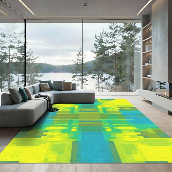 ODIKA 2x3 Machine Washable Non-Slip Area Rug, Geometric Lime Green High Traffic Rug, Green, 1076927