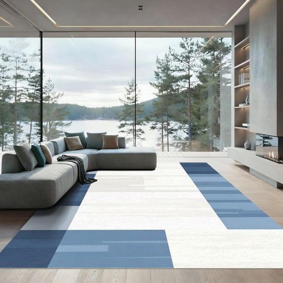 ODIKA 2'x3' Machine Washable Non-Slip Area Rug, Geometric Navy Blue High Traffic Rug, Blue, 1051523