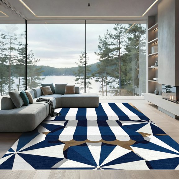 ODIKA 2x3 Machine Washable Non-Slip Area Rug, Geometric Navy Blue High Traffic Rug, Blue, 961854