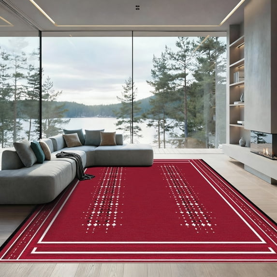 ODIKA 2'x3' Machine Washable Non-Slip Area Rug, Geometric Red High Traffic Rug, Red, 1075096