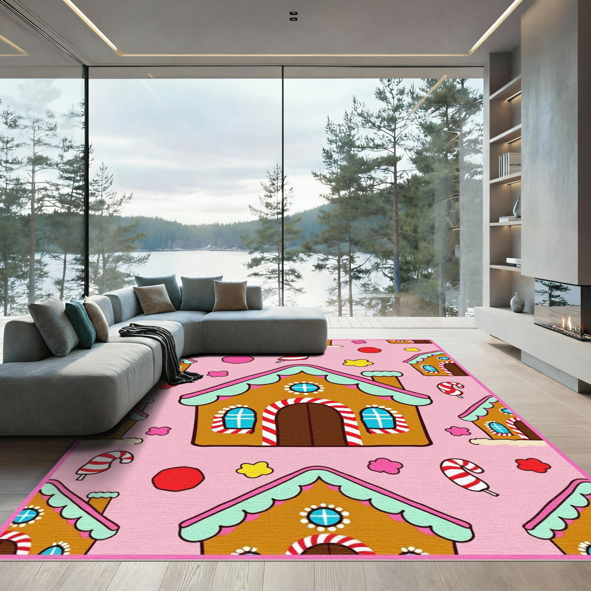 ODIKA 2x3 Machine Washable Non-Slip Area Rug, Gingerbread House ...