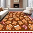 thumbnail image 1 of ODIKA 2'x3' Machine Washable Non-Slip Area Rug, Gingerbread House Village with Cane Stripes High Traffic Rug with Pad, Brown, 628310, 1 of 8