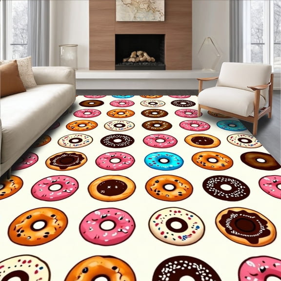 ODIKA 2x3 Machine Washable Non-Slip Area Rug, Glazed Dessert Sprinkled Tasty Bites Assortment High Traffic Rug, Pink, 459494