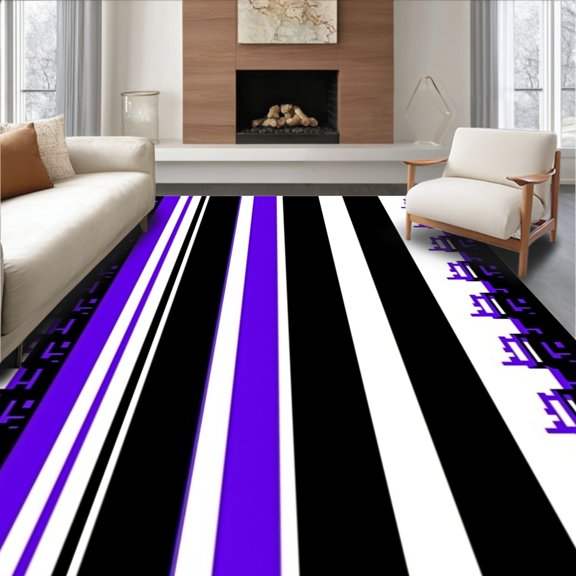 ODIKA 2x3 Machine Washable Non-Slip Area Rug, Gothic Contrast Bands Dramatic Interior Statement High Traffic Rug, Black, 502461