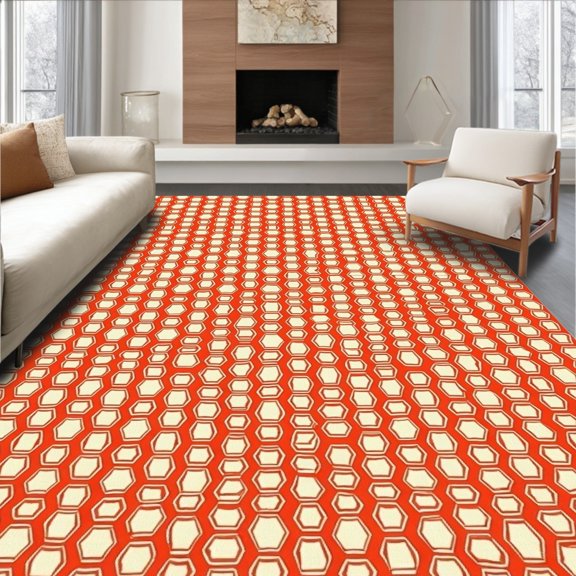 ODIKA 2x3 Machine Washable Non-Slip Area Rug, Grand Prix Honeycomb Graphic Display High Traffic Rug, Red, 520620