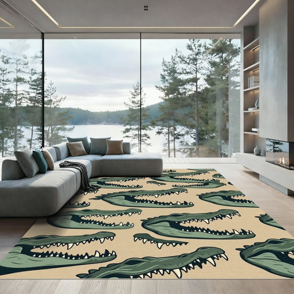 ODIKA 2'x3' Machine Washable Non-Slip Area Rug, Graphic Green High Traffic Rug, Green, 1163431