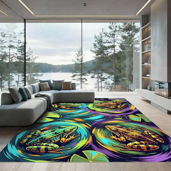 ODIKA 2x3 Machine Washable Non-Slip Area Rug, Graphic Green High Traffic Rug, Green, 1182292