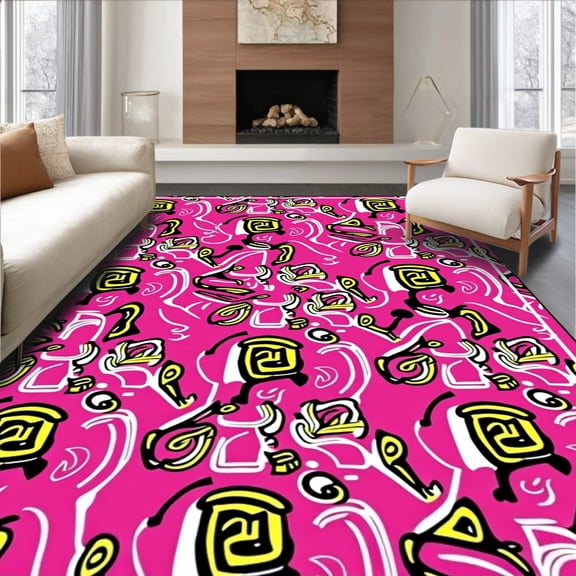 ODIKA 2x3 Machine Washable Non-Slip Area Rug, Gridiron Badge Layout with Stylized Number Graphics High Traffic Rug, Pink, 669513