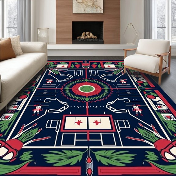 ODIKA 2x3 Machine Washable Non-Slip Area Rug, Gridiron Doorway Athletic Competition Illustration High Traffic Rug, Blue, 677128