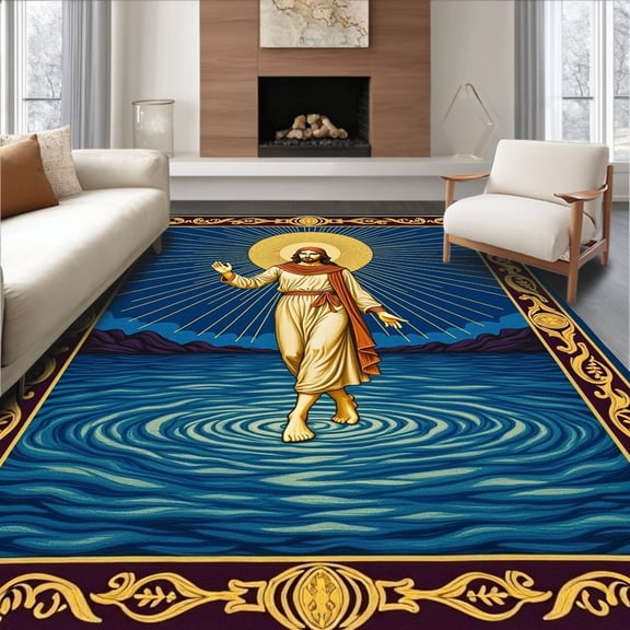 ODIKA 2x3 Machine Washable Non-Slip Area Rug, Guide Journey Needlecraft Canvas Framework High Traffic Rug, Blue, 633847