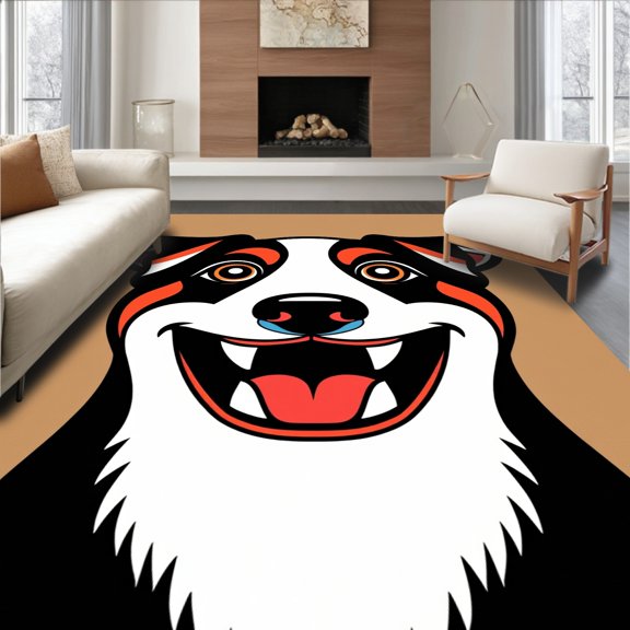 ODIKA 2x3 Machine Washable Non-Slip Area Rug, Happy Border Collie Portrait Hooking Art Kit Embroidery High Traffic Rug, Black, 636280