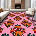 thumbnail image 1 of ODIKA 2'x3' Machine Washable Non-Slip Area Rug, Harvest Pumpkin with Interlocking Berry and Foliage Borders High Traffic Rug with Pad, Pink, 738758, 1 of 8