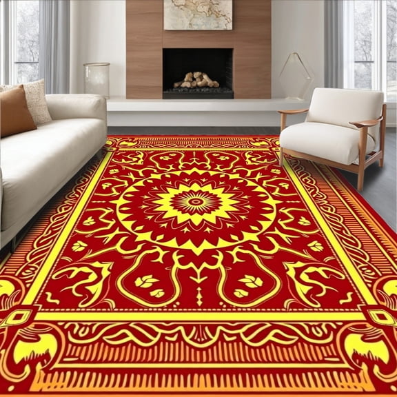 ODIKA 2x3 Machine Washable Non-Slip Area Rug, Healing Crystal Energy Showcasing Chakra Flower Power Artwork High Traffic Rug, Red, 706794