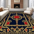 thumbnail image 1 of ODIKA 2'x3' Machine Washable Non-Slip Area Rug, Heritage Banner Motif Featuring Interlocking Emblems and Abstract Laurels High Traffic Rug with Pad, Blue, 651768, 1 of 8