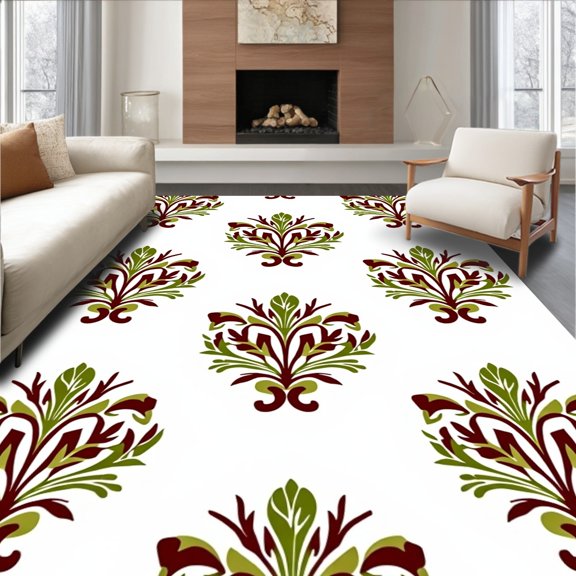 ODIKA 2x3 Machine Washable Non-Slip Area Rug, Heritage Damask Elegant Foliage High Traffic Rug, Brown, 512834