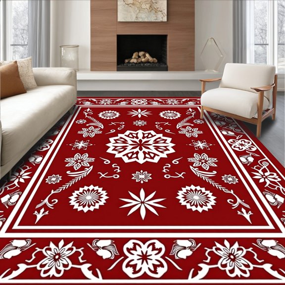 ODIKA 2x3 Machine Washable Non-Slip Area Rug, Heritage Holiday Tapestry Festive Pathway Decoration High Traffic Rug, Red, 605848