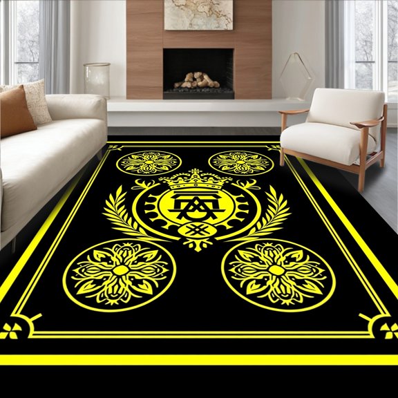 ODIKA 2'x3' Machine Washable Non-Slip Area Rug, Heritage Sports Club Crest Decorative Floor Covering High Traffic Rug, Black, 674083