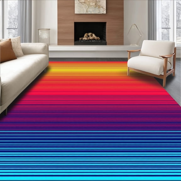 ODIKA 2x3 Machine Washable Non-Slip Area Rug, Heritage Sunrise Striped Blanket Native Artistry Design High Traffic Rug, Red, 717260