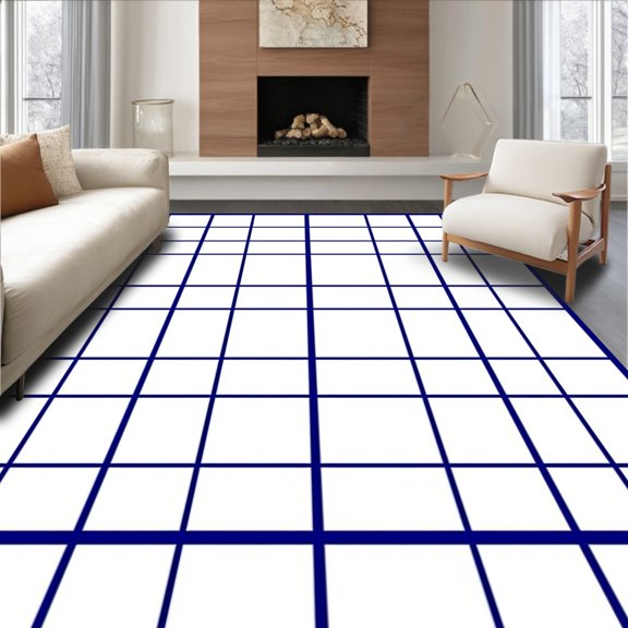 ODIKA 2x3 Machine Washable Non-Slip Area Rug, Heritage Windowpane Decorative Statement High Traffic Rug, White, 532260