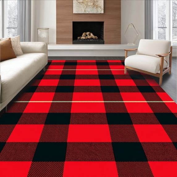ODIKA 2'x3' Machine Washable Non-Slip Area Rug, Heritage Woodsman Flannel Grid High Traffic Rug, Red, 615230